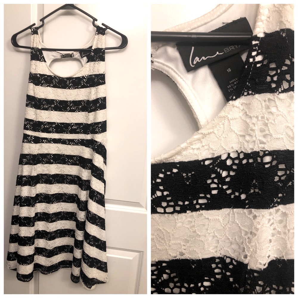 Black and white eyelet fit and flare dress